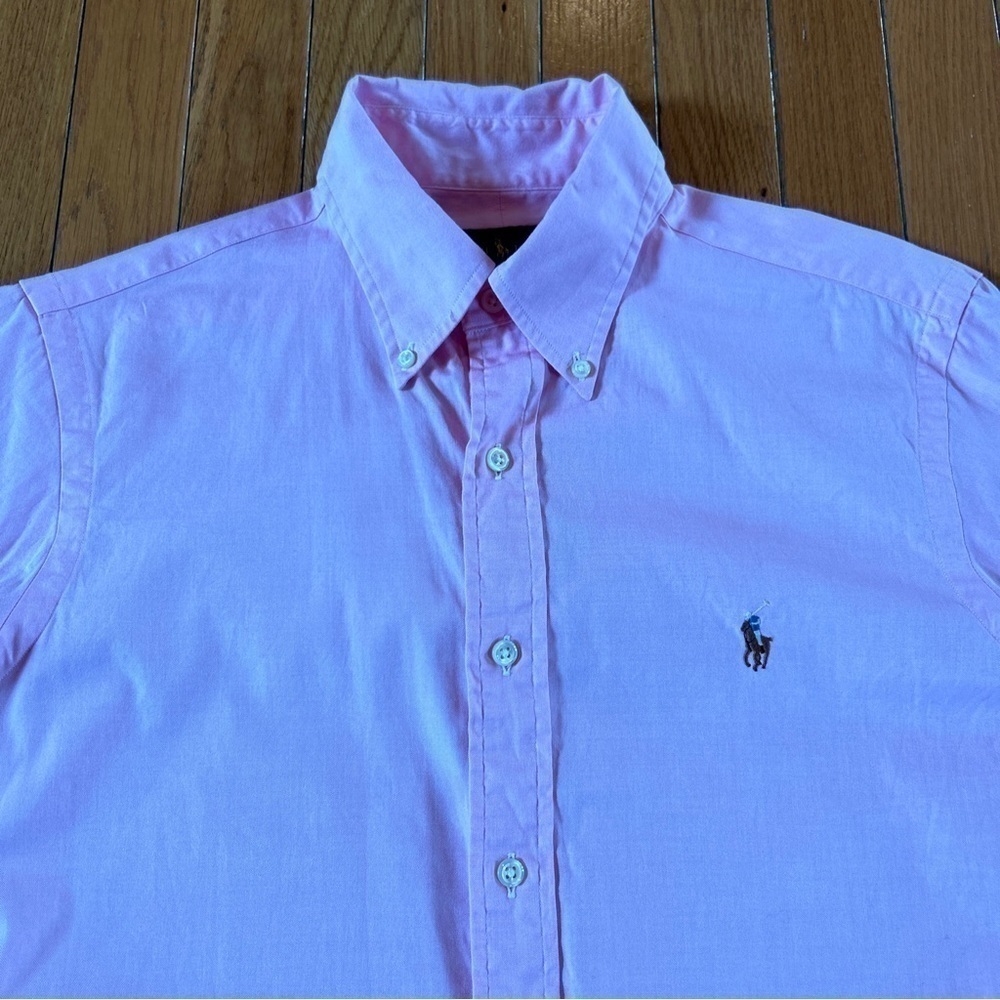 Ralph Lauren Logo Button Down Front Long Sleeve Dress Pink Shirt Men Sz 15 32/33 - Picture 2 of 5